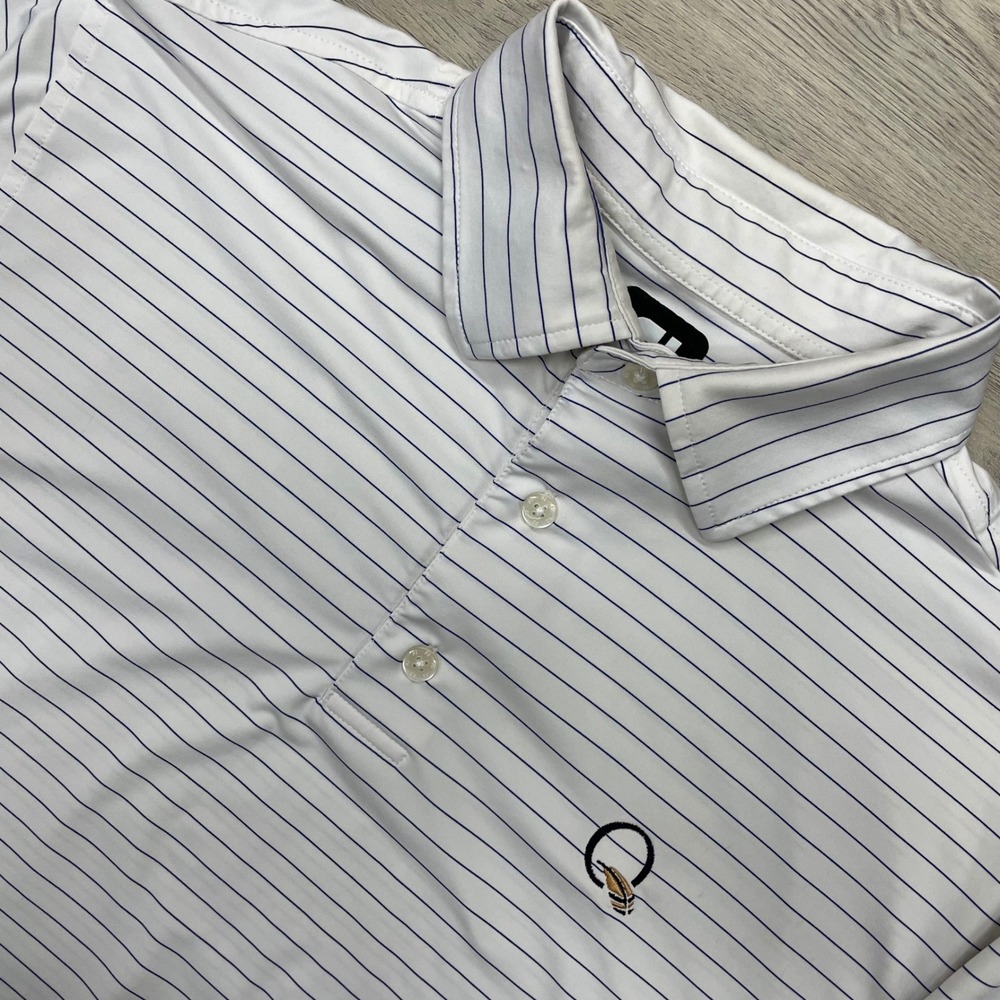 FootJoy Polo Shirt Mens M White Striped Quail Hollow Club Logo Short Sleeve